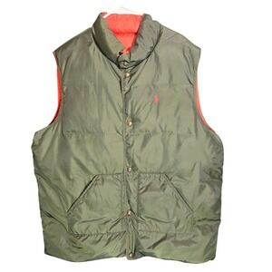 Polo Ralph Lauren Reversible Down Puffer Vest Olive Orange Mens 2XLT Tall
